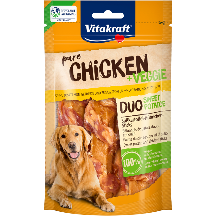 CHICKEN + VEGGIE DUO SWEET POTATOE Süßkartoffel-Hühnchen-Sticks CHICKEN + VEGGIE DUO SWEET POTATOE Süßkartoffel-Hühnchen-Sticks