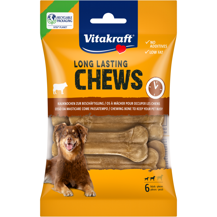 LONG LASTING CHEWS Kauknochen gepresst, 8 cm, 6 Stück