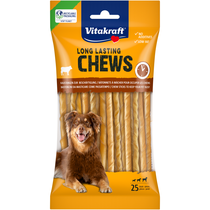 LONG LASTING CHEWS Gedrehte Kaustangen, 12,5 cm, 25 Stück